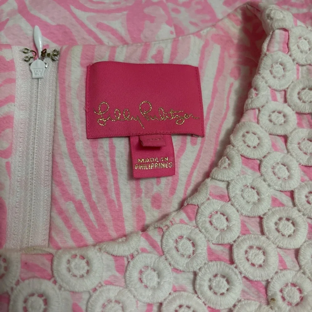 Lilly Pulitzer MacFarlane Flamingo Pink Shift Dress Seashell Sz 00 EUC - Picture 6 of 11